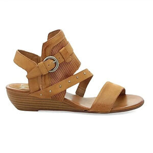 Miz Mooz Farley Leather Demi Wedge Sandals Shoes Tan Brown Size 41 9.5 - 10